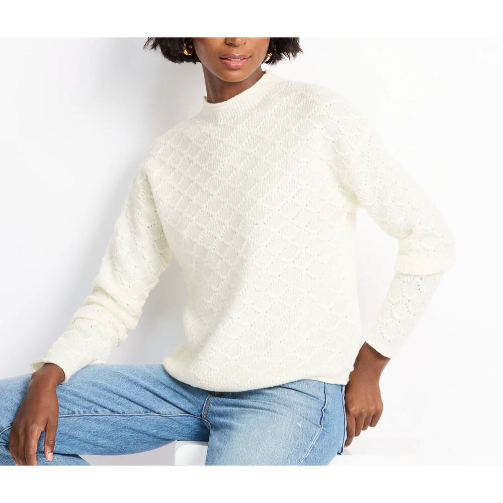 NWT LETY & ME Cable Mockneck Sweater Cream Off White Ivory Medium